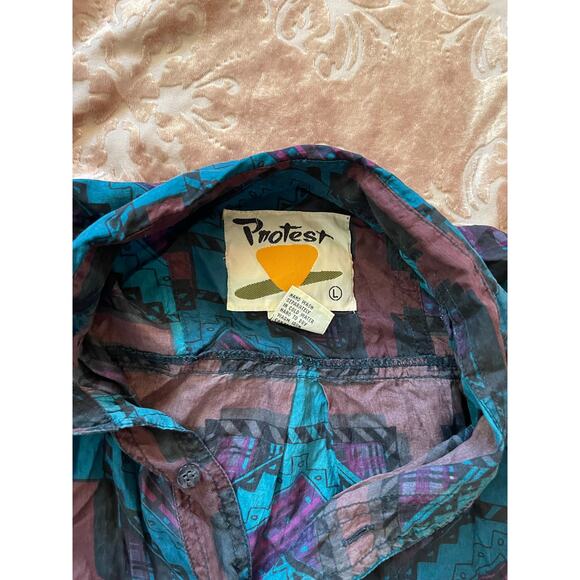 Vintage silk western Aztec button up shirt size large - Picture 5 of 7